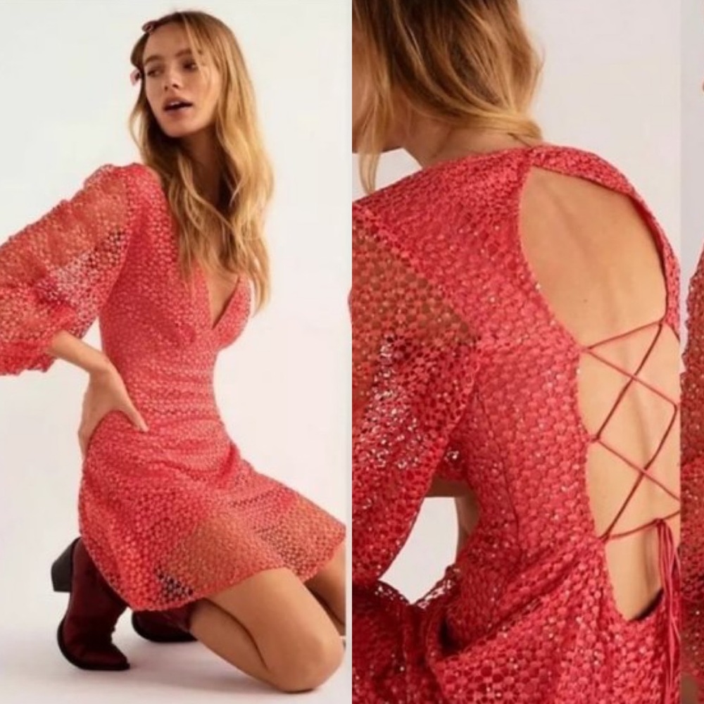 Free People Kaya Knit Sequin Lace Mini Dress